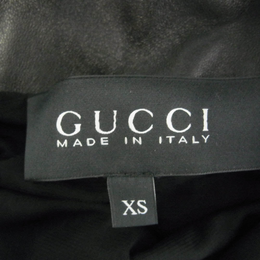 GUCCI グッチ 355371 レザー切替 レーヨン ワンピース ドレス ブラック系 XS【中古】