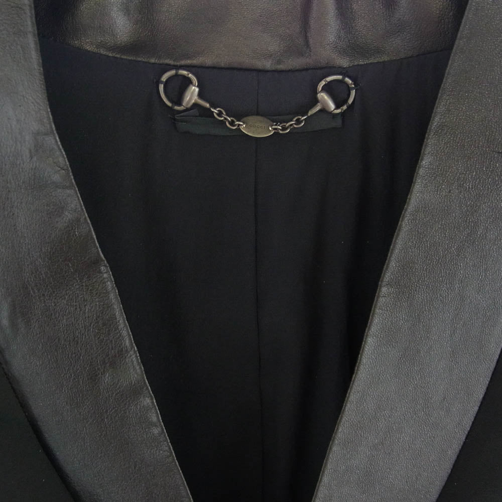 GUCCI グッチ 353509 レザー切り替え プリーツ ジャケット ブラック系【中古】