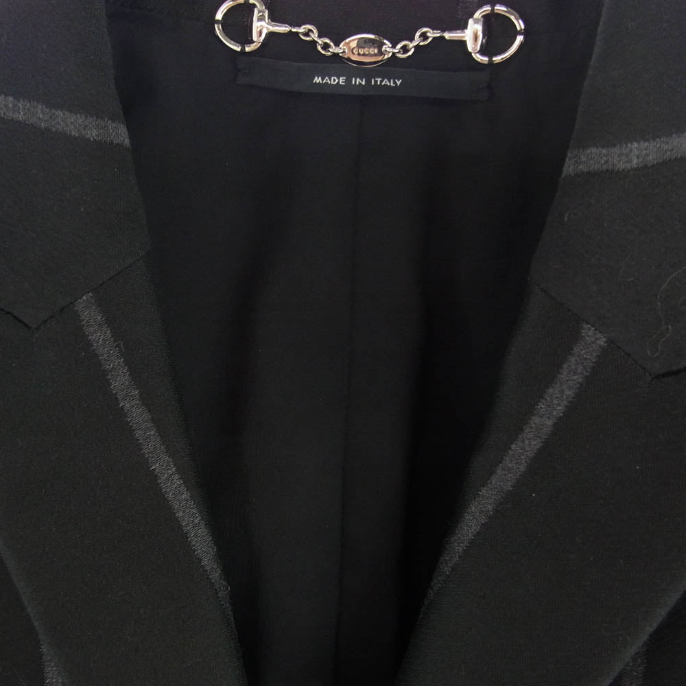 GUCCI グッチ 354789 シルク混 コットン ストライプ テーラード ジャケット ブラック系【中古】