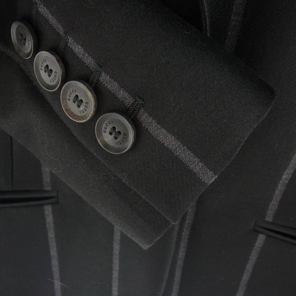 GUCCI グッチ 354789 シルク混 コットン ストライプ テーラード ジャケット ブラック系【中古】