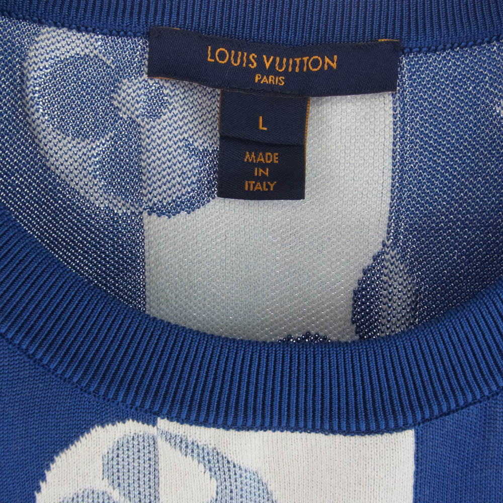 LOUIS VUITTON ルイ・ヴィトン シルク混 コットン ストライプ モノグラム ニット ベスト ブルー系 ホワイト系 L【中古】