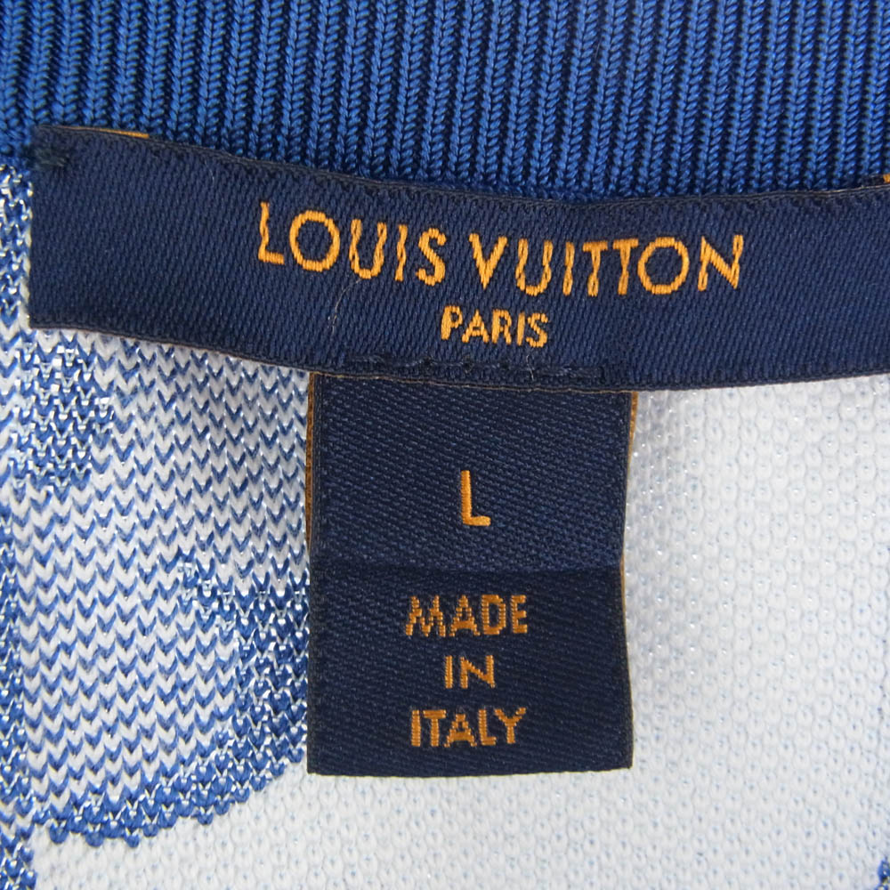LOUIS VUITTON ルイ・ヴィトン シルク混 コットン ストライプ モノグラム ニット ベスト ブルー系 ホワイト系 L【中古】