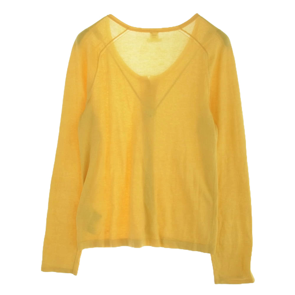 HERMES エルメス シルク混 コットン ニット カーディガン イエロー系 34【中古】