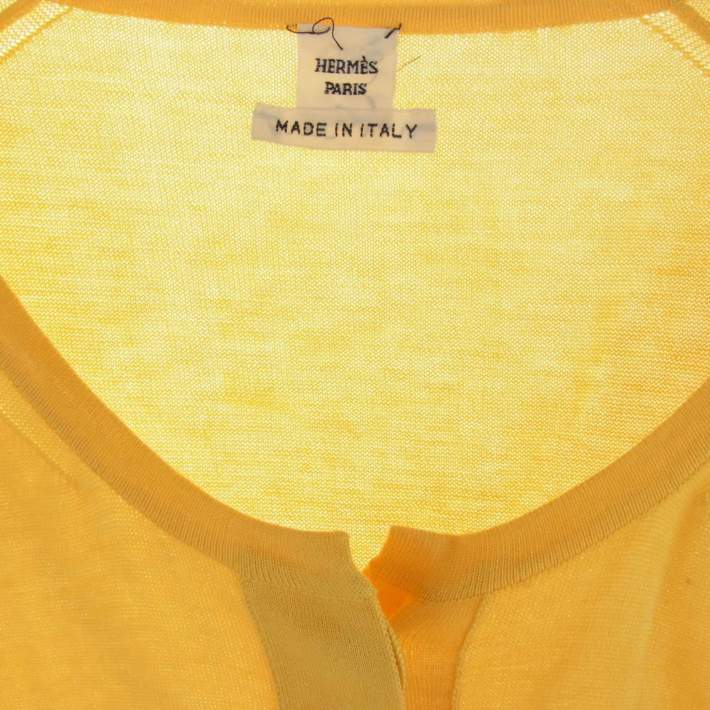 HERMES エルメス シルク混 コットン ニット カーディガン イエロー系 34【中古】