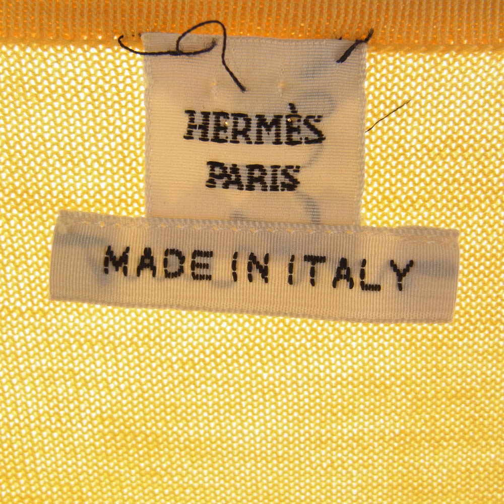 HERMES エルメス シルク混 コットン ニット カーディガン イエロー系 34【中古】