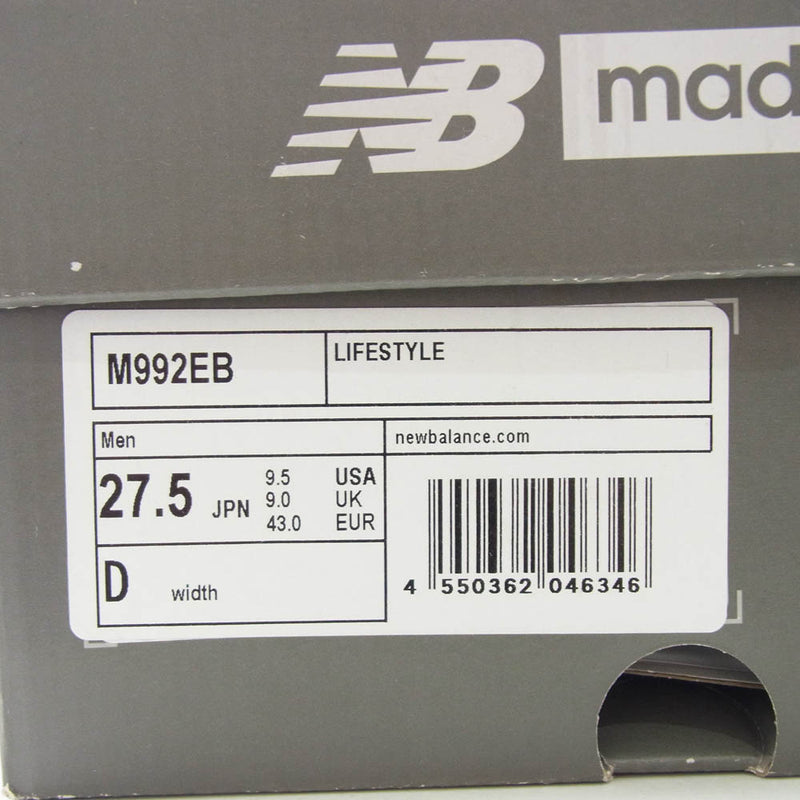 NEW BALANCE ニューバランス M992EB M992EB MADE IN USA ローカット スニーカー ブラック系 27.5cm【中古】