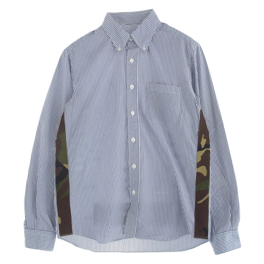 SOPHNET. ソフネット SOPH-160004 SIDE TAPE LINE B.D SHIRT サイドテープ カモフラ ストライプ ボタンダウン 長袖シャツ ブルー系 S【中古】