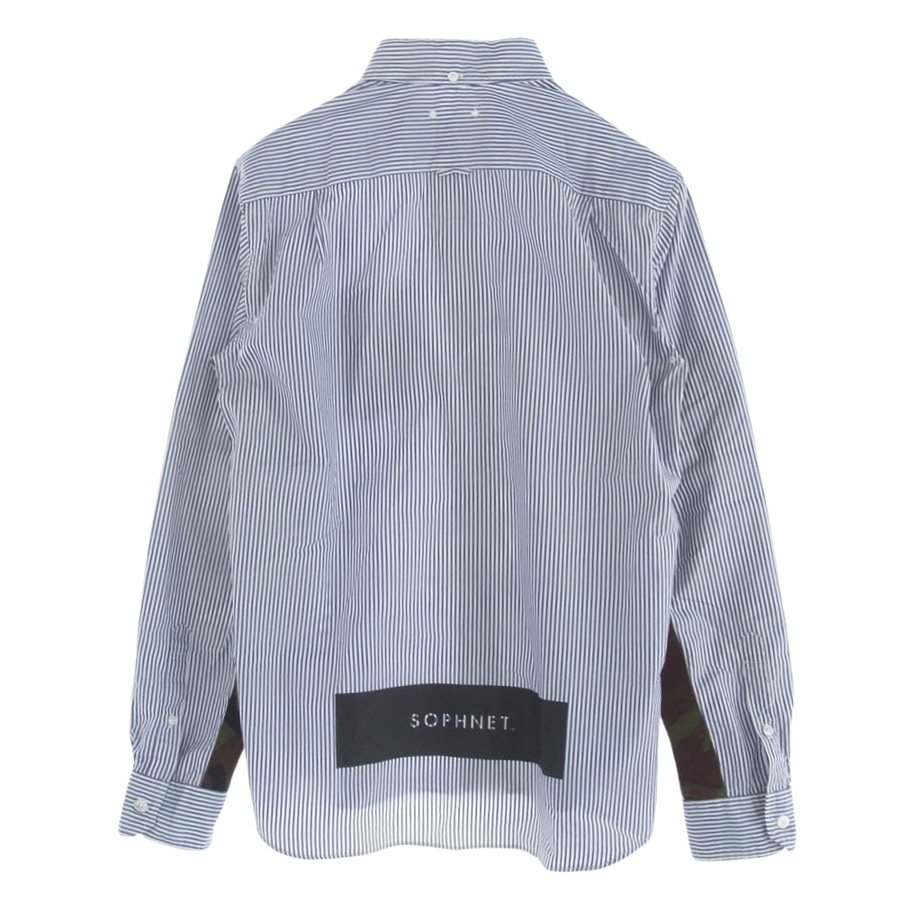 SOPHNET. ソフネット SOPH-160004 SIDE TAPE LINE B.D SHIRT サイドテープ カモフラ ストライプ ボタンダウン 長袖シャツ ブルー系 S【中古】
