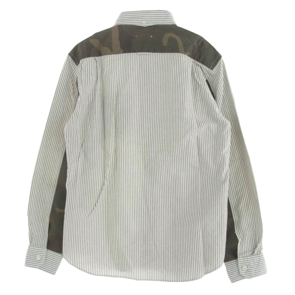 SOPHNET. ソフネット SOPH-112063 CAMOFULAGE PANEL B.D SHIRT カモフラ ストライプ ボタンダウン 長袖シャツ グレー系 S【中古】