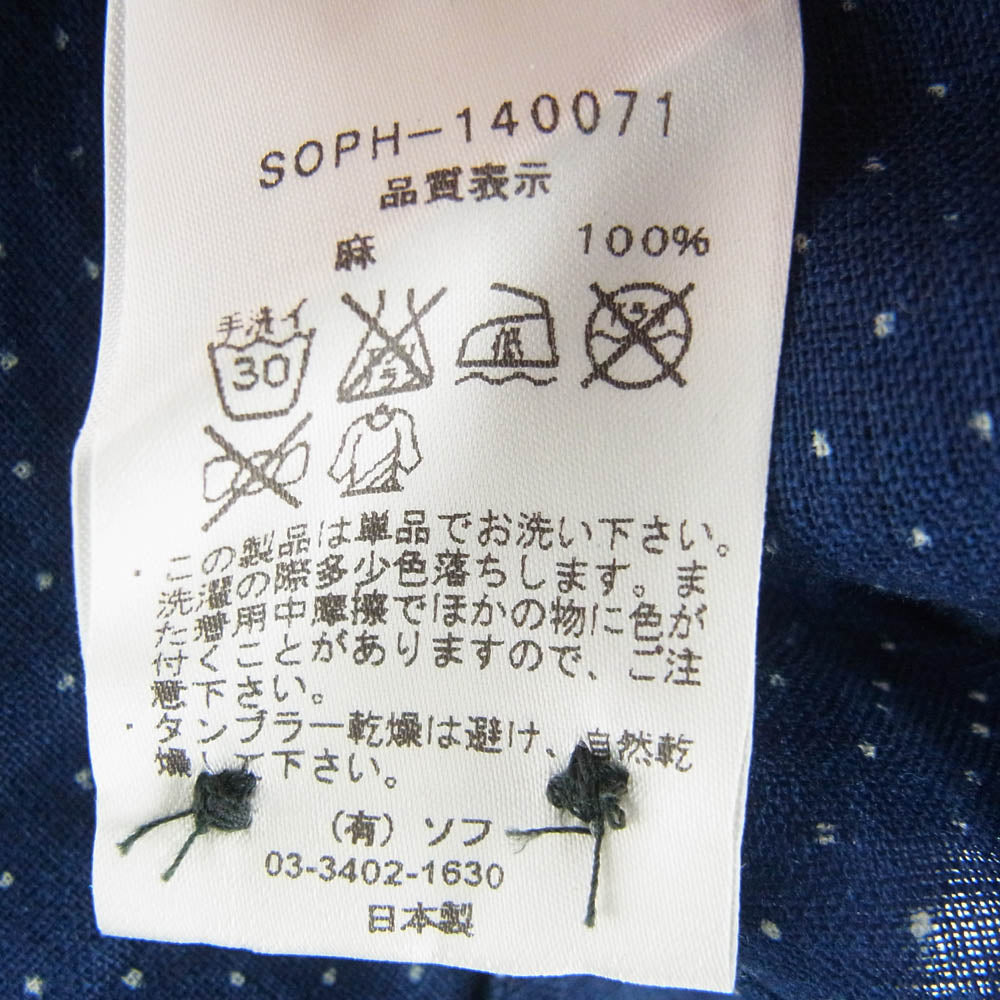 SOPHNET. ソフネット SOPH-140071 インディゴ ドット リネン ボタンダウン 長袖シャツ ネイビー系 ホワイト系 M【中古】