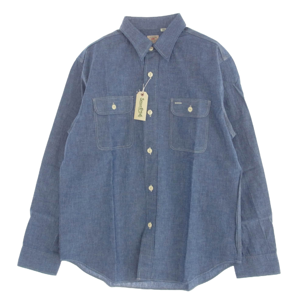 SUGAR CANE シュガーケーン SC27850 BLUE CHAMBRAY WORK SHIRT LONG SLEEVE 3本針巻き 長袖 シャンブレー シャツ ブルー系 L【新古品】【未使用】【中古】