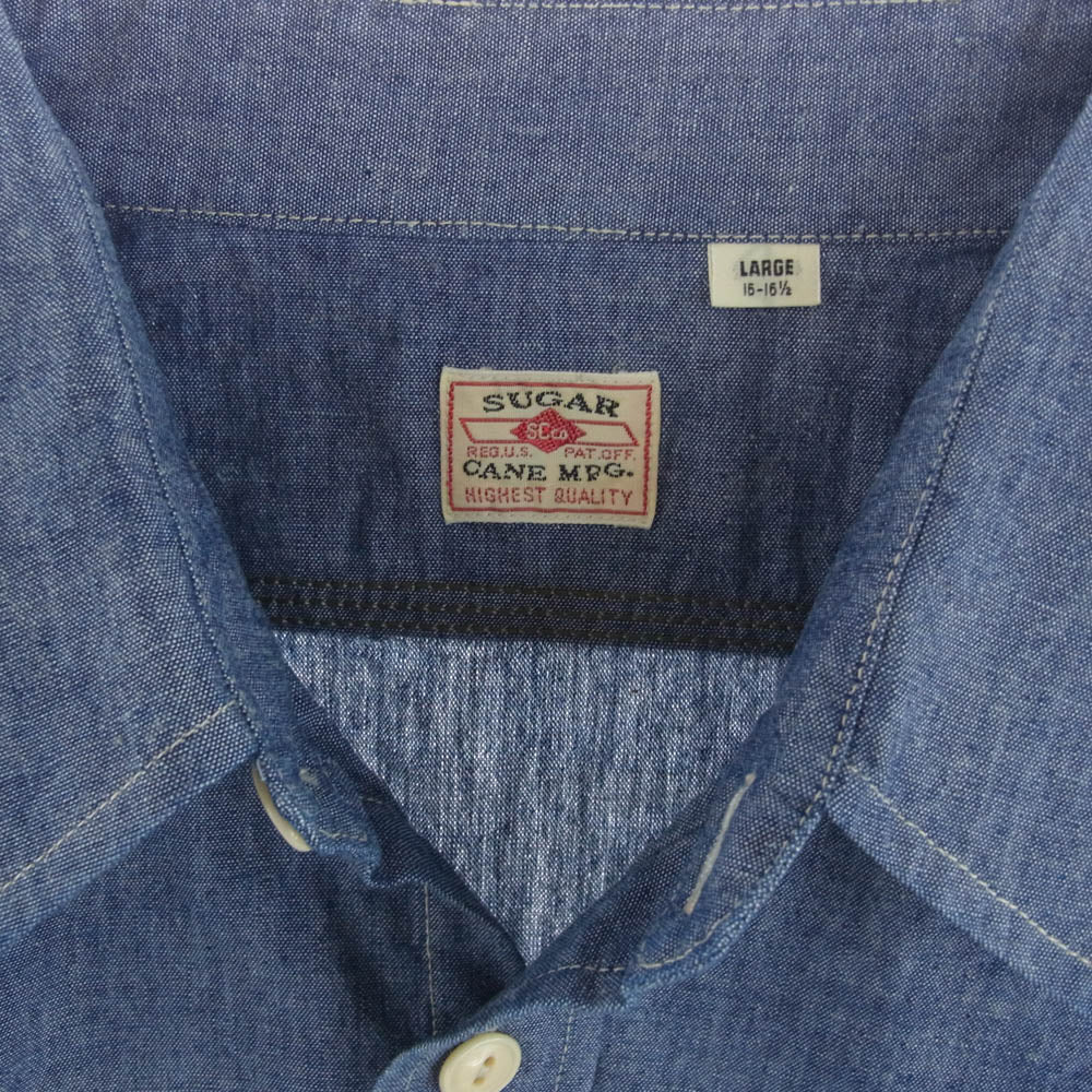 SUGAR CANE シュガーケーン SC27850 BLUE CHAMBRAY WORK SHIRT LONG SLEEVE 3本針巻き 長袖 シャンブレー シャツ ブルー系 L【新古品】【未使用】【中古】