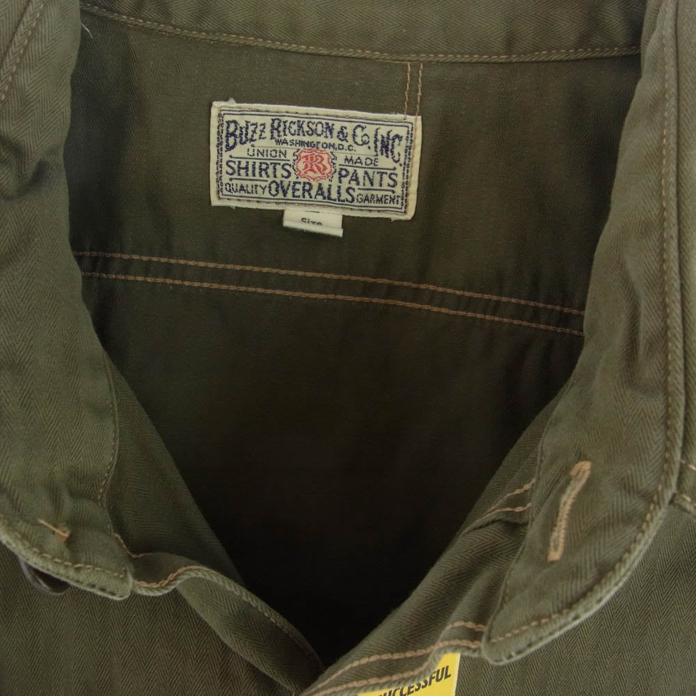 Buzz Rickson's バズリクソンズ BR29174 HERRINGBONE WORK SHIRT オリーブ トップス カジュアルシャツ カーキ系 M【新古品】【未使用】【中古】