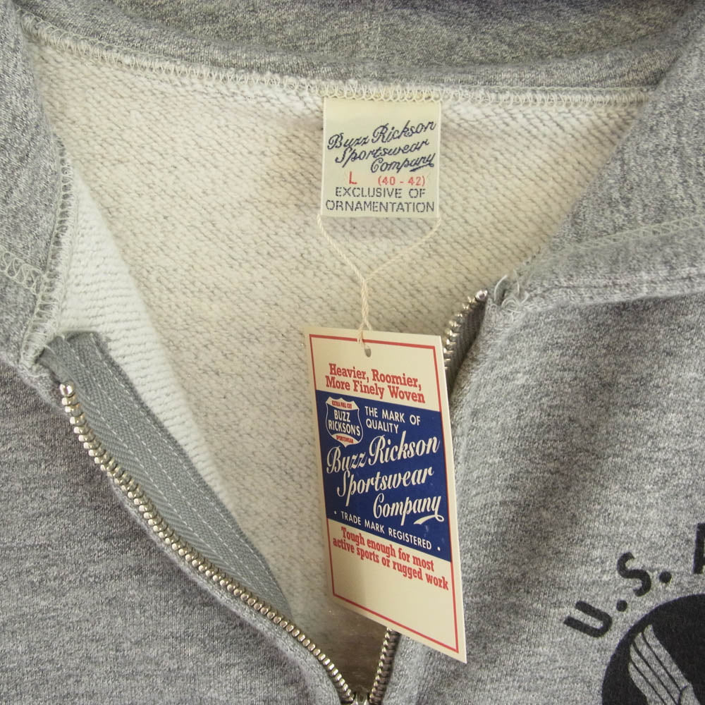 Buzz Rickson's バズリクソンズ BR65599 FULL ZIP SWEAT PARKA U.S. AIR FORCE ジップ アップ プリント スウェット パーカー グレー系 L【新古品】【未使用】【中古】