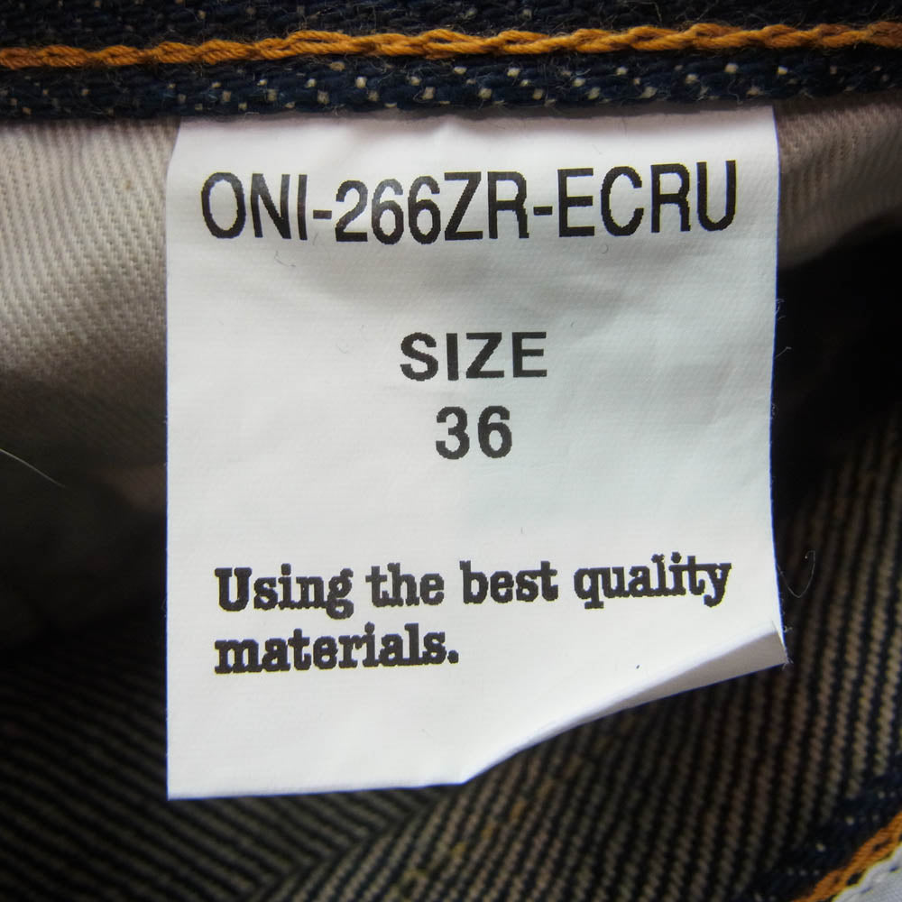 ONI DENIM 鬼デニム ONI-266ZR-ECRU 20oz 緯糸 エクリュ シークレット リラックス ストレート デニム パンツ W36 インディゴブルー系 36【極上美品】【中古】