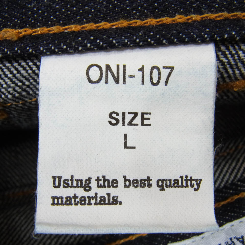 ONI DENIM 鬼デニム ONI-107 Low Tension Denim 15oz Bush Pants ローテンション ボタンフライ デニム ブッシュ パンツ L インディゴブルー系 L【新古品】【未使用】【中古】