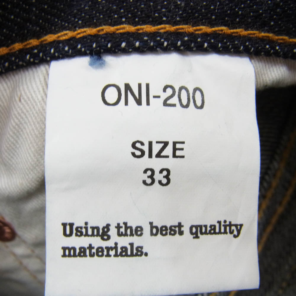 ONI DENIM 鬼デニム ONI-200 Wide Straight 15oz Low Tension Denim 15オンス ローテンション ワイド ストレート デニム パンツ W33 インディゴブルー系 33【新古品】【未使用】【中古】