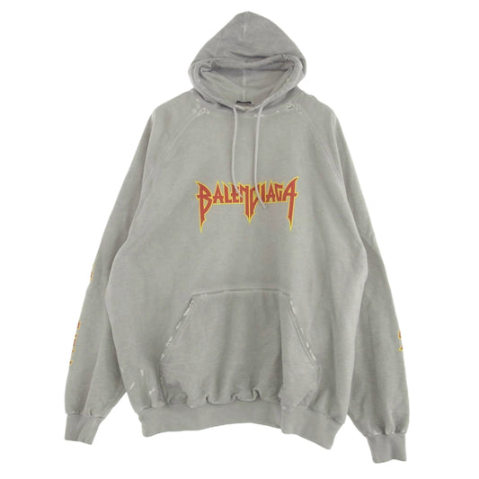 BALENCIAGA バレンシアガ 22SS 697879 TMV89 Metal Hoodie Oversized メタルロゴプリントフーディ オーバーサイズ プルオーバー パーカー?? グレー系 2【中古】