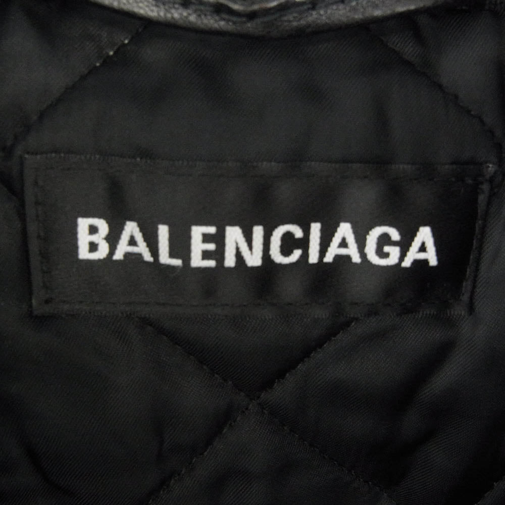 BALENCIAGA バレンシアガ 595226 TGU07 パリフラッグ 袖レザー スタジャン ブルゾン ジャケット ブラック系 42【中古】