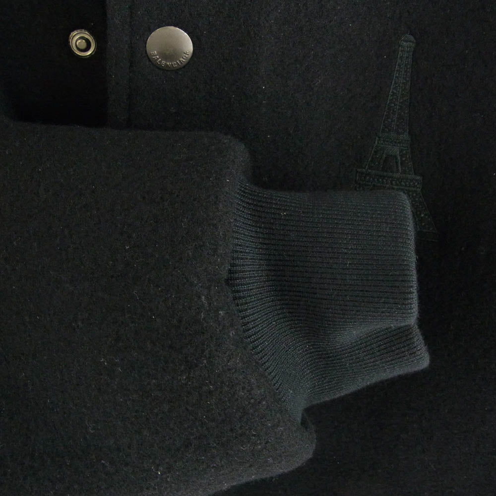 BALENCIAGA バレンシアガ 595226 TGU07 パリフラッグ 袖レザー スタジャン ブルゾン ジャケット ブラック系 42【中古】