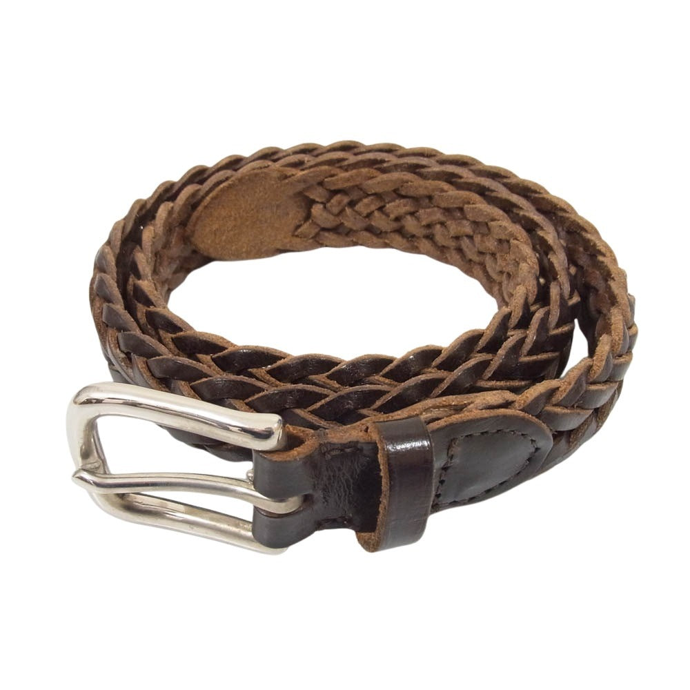 WHITE HOUSE COX ホワイトハウスコックス 28mm PLAITED BELT レザー メッシュ ベルト ブラウン系 32 80【中古】