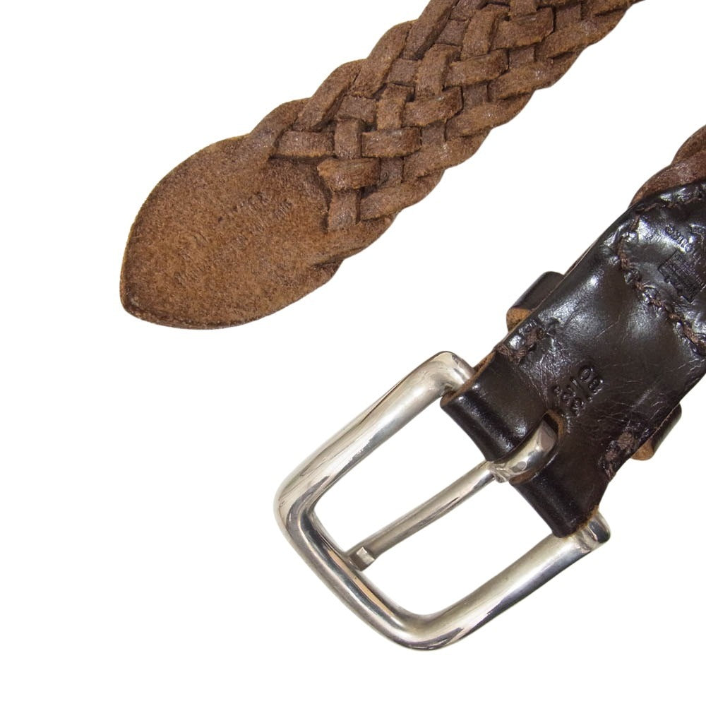 WHITE HOUSE COX ホワイトハウスコックス 28mm PLAITED BELT レザー メッシュ ベルト ブラウン系 32 80【中古】