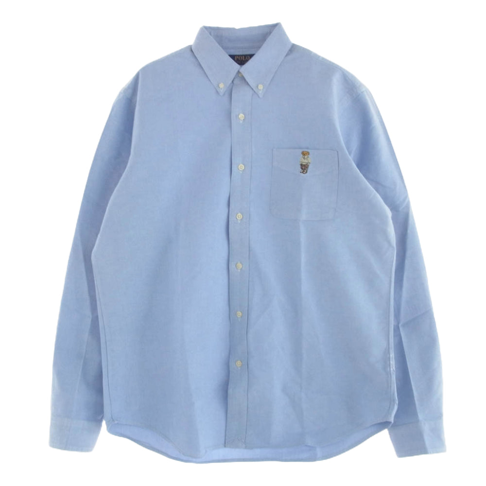 POLO RALPH LAUREN ポロ・ラルフローレン ボタンダウン ベア 刺繍 オックスフォード コットン シャツ ブルー系 LG【美品】【中古】