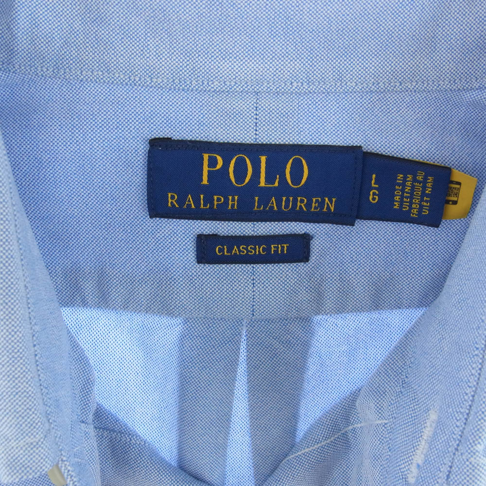 POLO RALPH LAUREN ポロ・ラルフローレン ボタンダウン ベア 刺繍 オックスフォード コットン シャツ ブルー系 LG【美品】【中古】