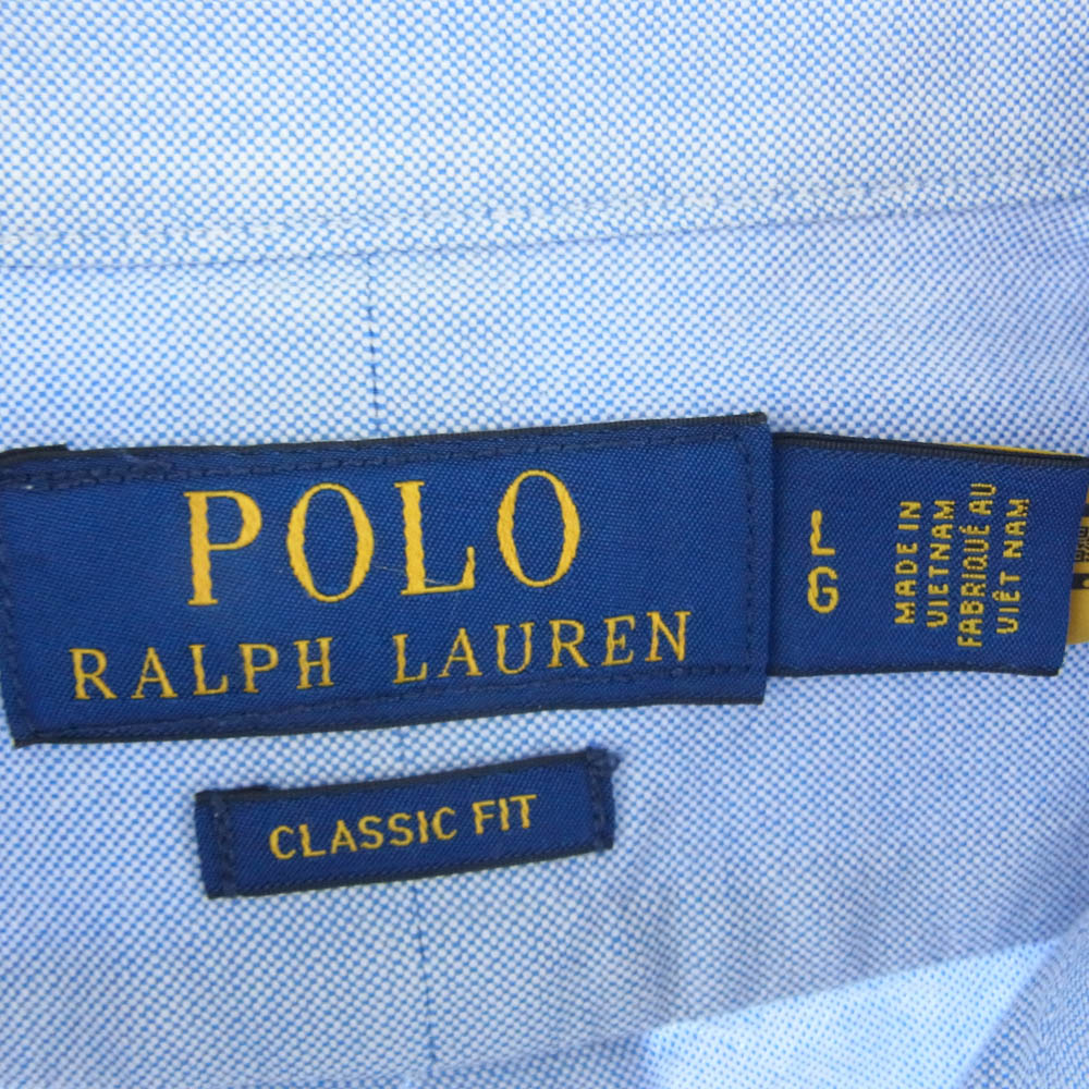 POLO RALPH LAUREN ポロ・ラルフローレン ボタンダウン ベア 刺繍 オックスフォード コットン シャツ ブルー系 LG【美品】【中古】