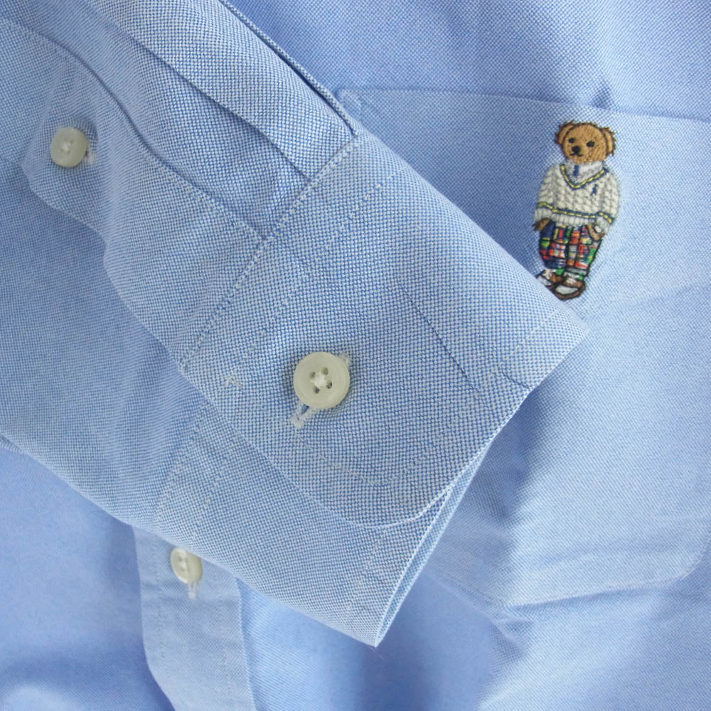 POLO RALPH LAUREN ポロ・ラルフローレン ボタンダウン ベア 刺繍 オックスフォード コットン シャツ ブルー系 LG【美品】【中古】