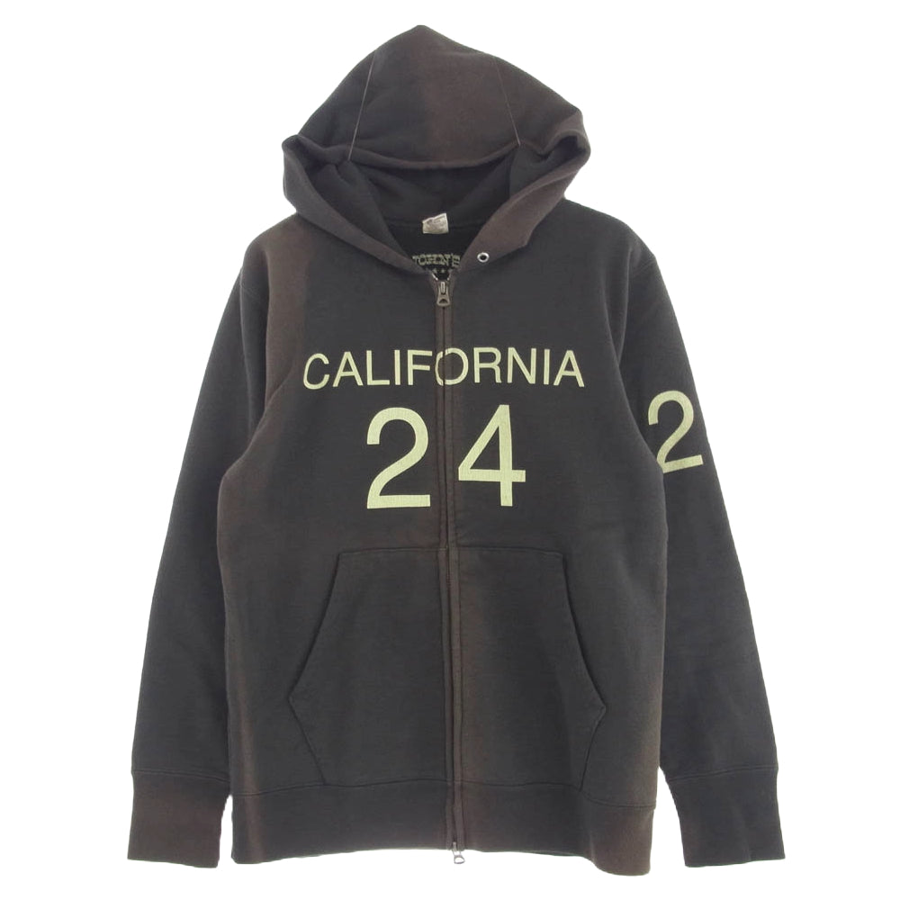 ジョンズクロージング × Russell ラッセル ヴィンテージ加工カリフォルニア ロゴ ジップアップ スウェット パーカー フーディー チャコール系 M【中古】