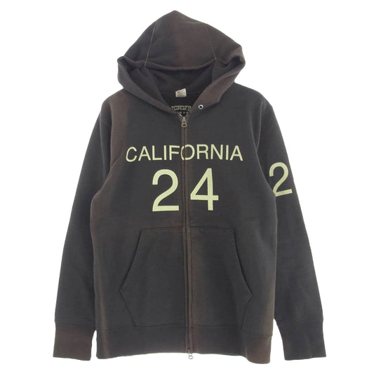 ジョンズクロージング × Russell ラッセル ヴィンテージ加工カリフォルニア ロゴ ジップアップ スウェット パーカー フーディー チャコール系 M【中古】