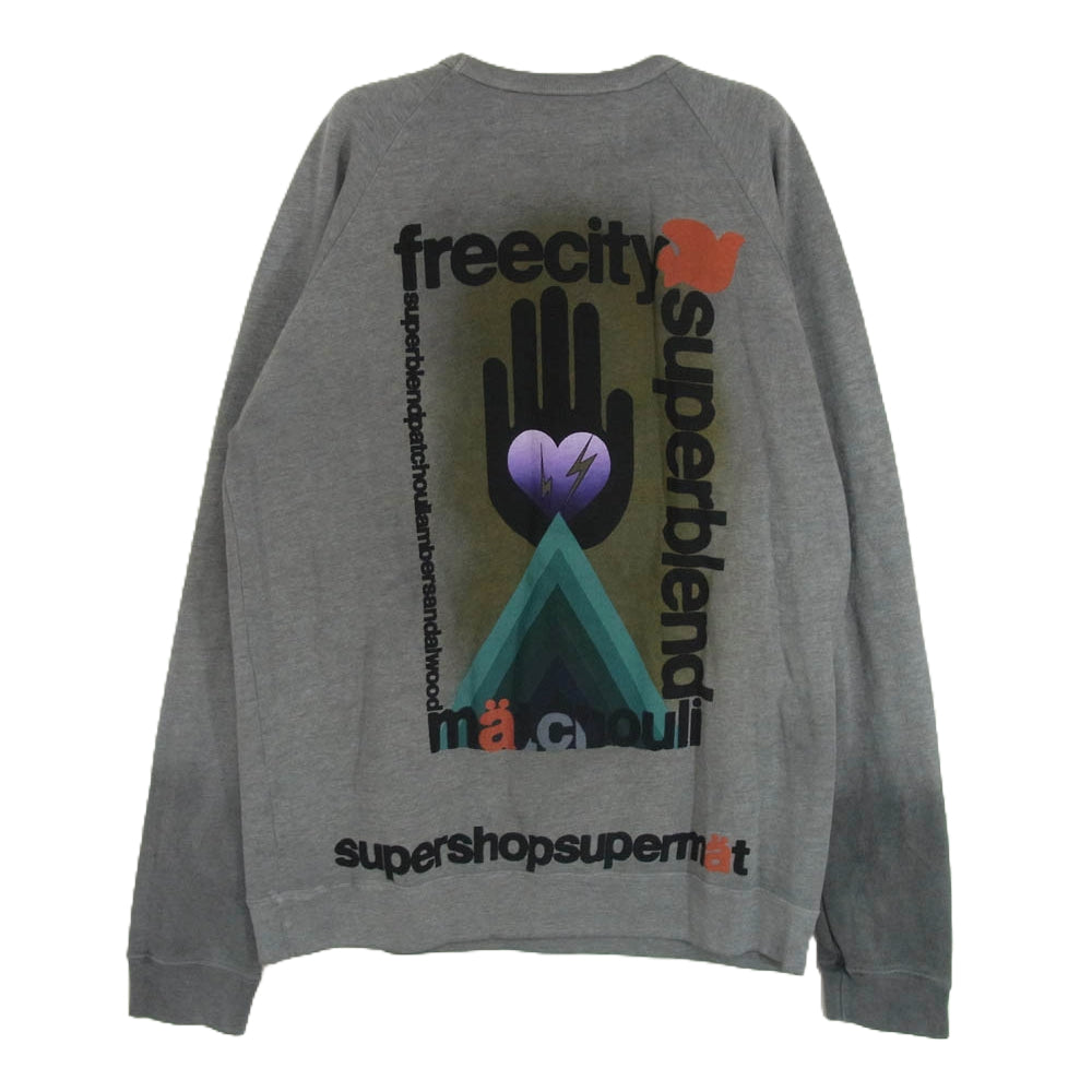フリーシティ ユーズド加工 クルーネック ロゴ スウェット グレー系 L【中古】