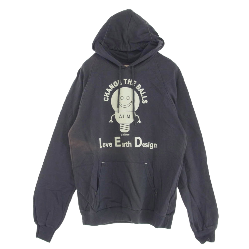 ア ラブ ムーブメント ALM CHANGE THE BALLS プリント スウェット パーカー ネイビー系 M【中古】
