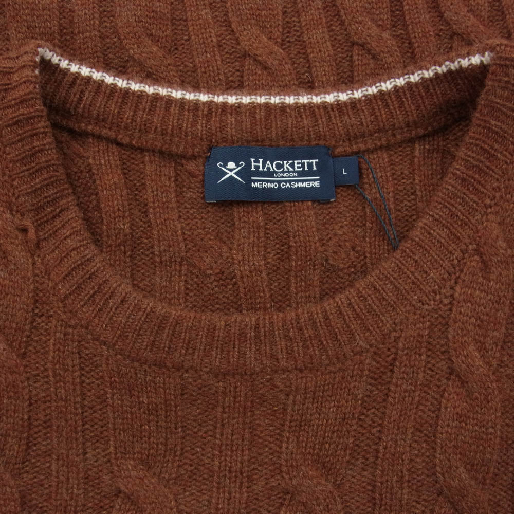 HACKETT LONDON ハケットロンドン HM70285I ウール カシミヤ ケーブル ニット セーター ブラウン系 L【新古品】【未使用】【中古】