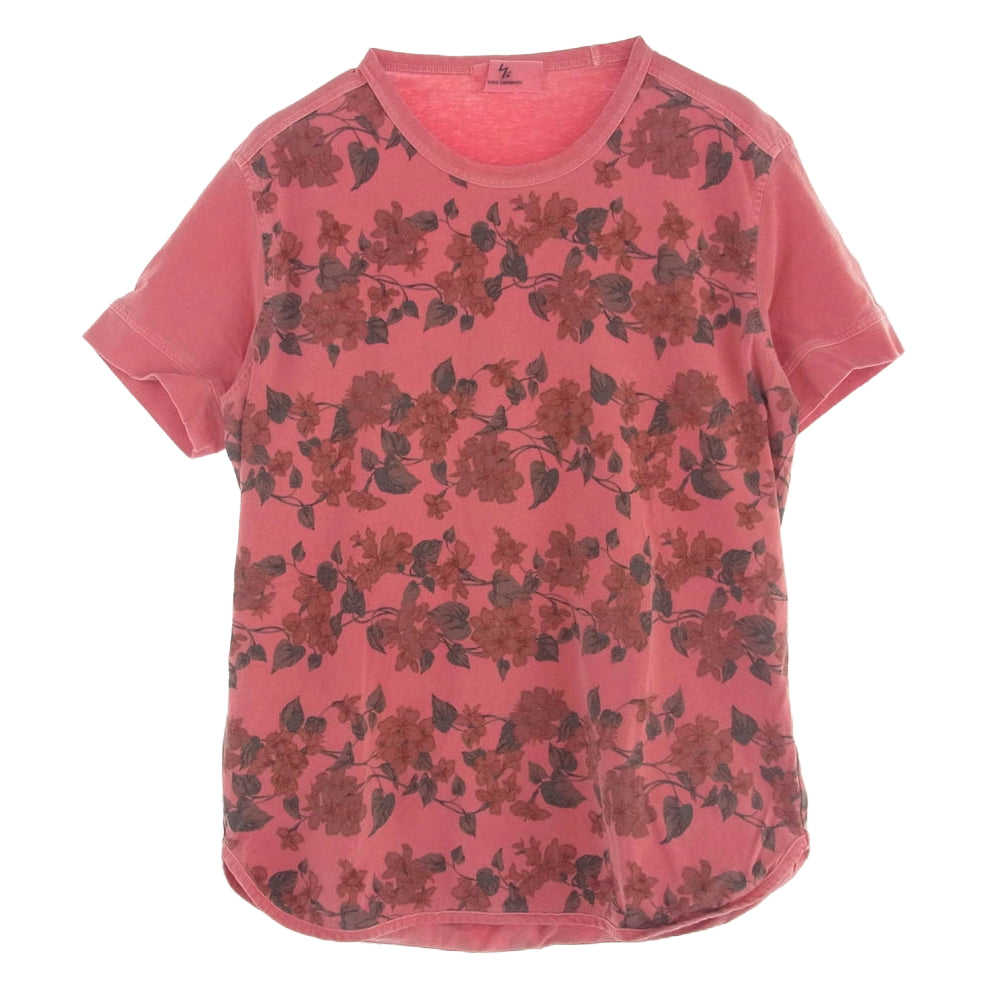 Y's Yohji Yamamoto ワイズ ヨウジヤマモト コットン クルーネック 半袖 カットソー Tシャツ 花柄 総柄 レッド系 3【中古】