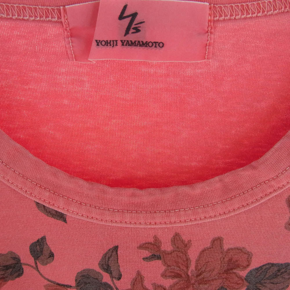 Y's Yohji Yamamoto ワイズ ヨウジヤマモト コットン クルーネック 半袖 カットソー Tシャツ 花柄 総柄 レッド系 3【中古】