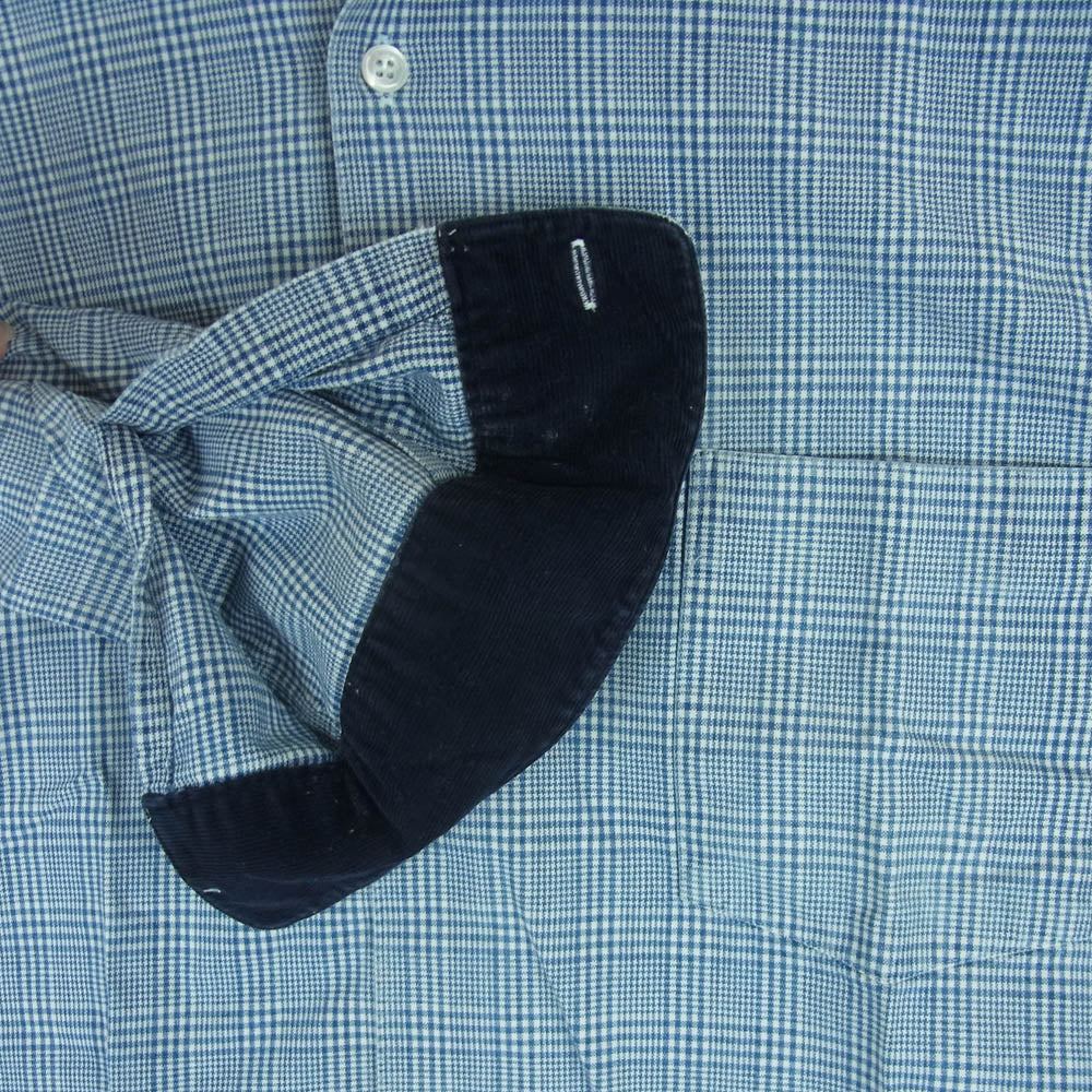 COMME des GARCONS HOMME コムデギャルソンオム 袖口 コーデュロイ切替 長袖 シャツ チェック柄 ライトブルー系 ホワイト系 S【中古】