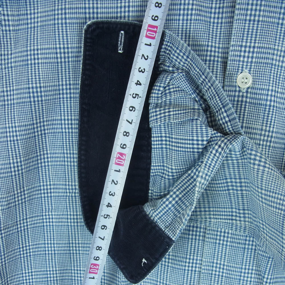 COMME des GARCONS HOMME コムデギャルソンオム 袖口 コーデュロイ切替 長袖 シャツ チェック柄 ライトブルー系 ホワイト系 S【中古】