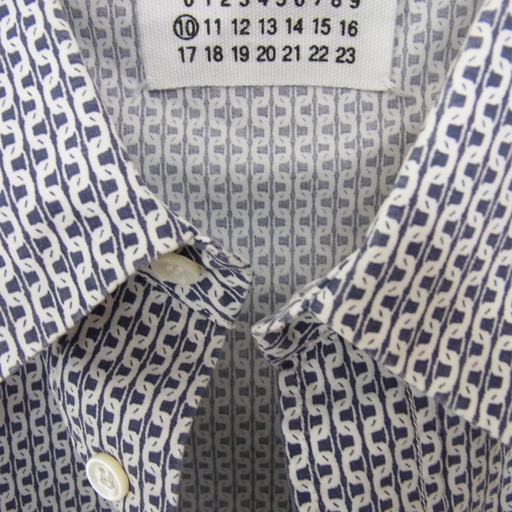 MAISON MARTIN MARGIELA メゾンマルタンマルジェラ 06SS 30 DL010 10ライン ここのえタグ チェーン柄 コットン 長袖 シャツ ブルー系 サイズ表記無【中古】