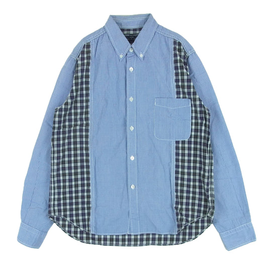 COMME des GARCONS HOMME コムデギャルソンオム チェック柄 切替 ボタンダウン 長袖 シャツ ライトブルー系 ネイビー系 S【中古】