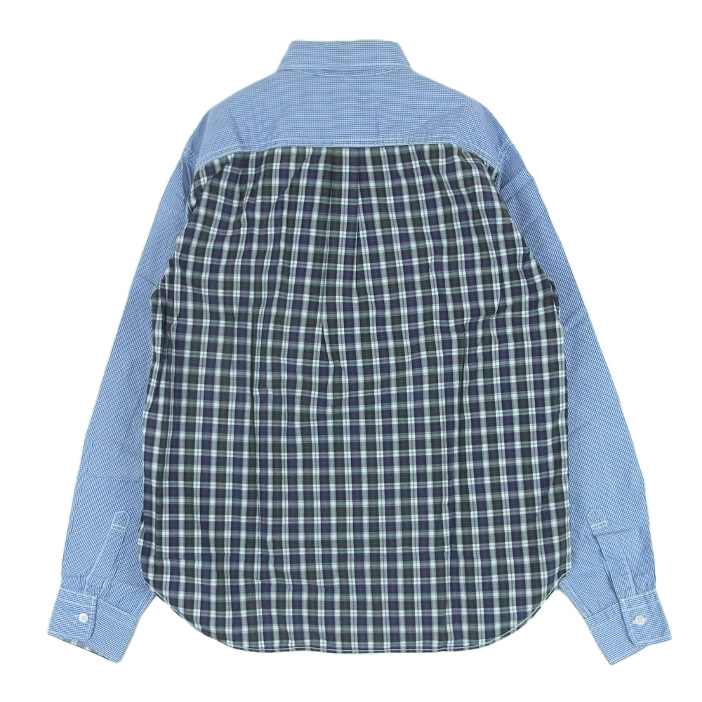 COMME des GARCONS HOMME コムデギャルソンオム チェック柄 切替 ボタンダウン 長袖 シャツ ライトブルー系 ネイビー系 S【中古】