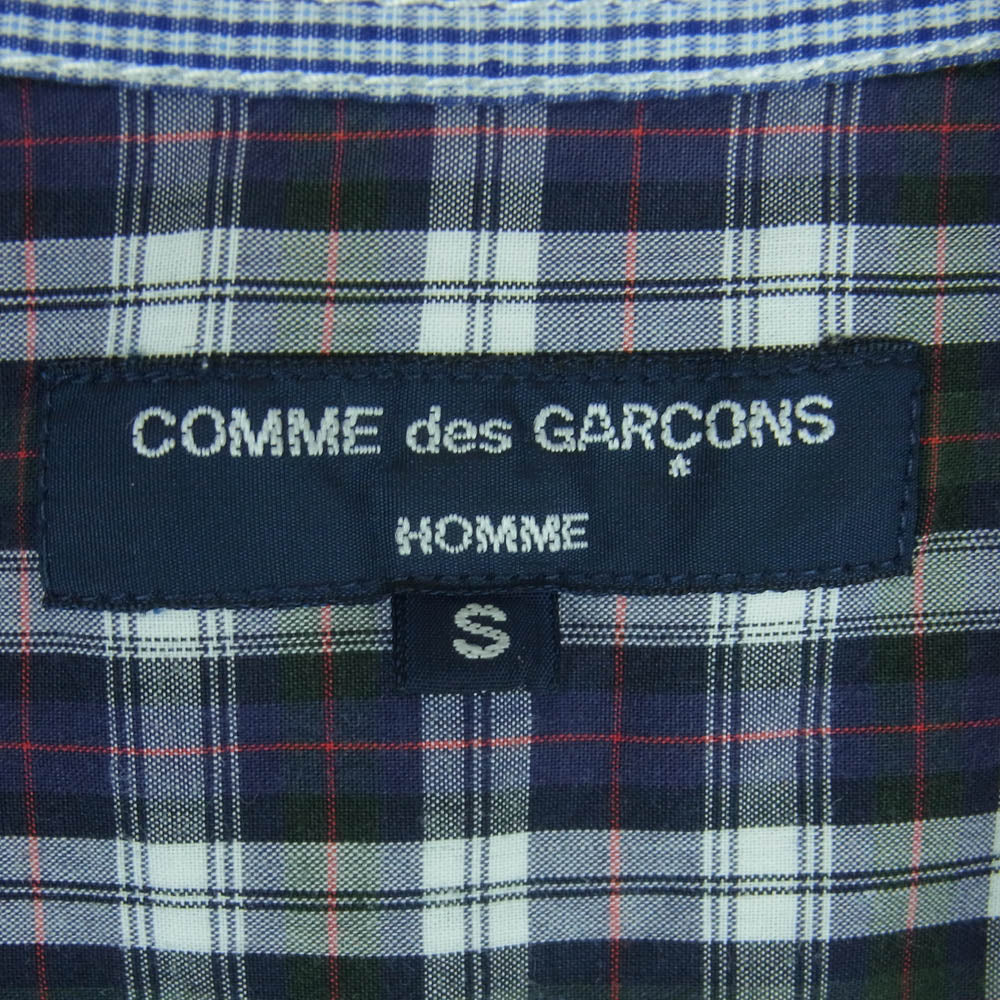 COMME des GARCONS HOMME コムデギャルソンオム チェック柄 切替 ボタンダウン 長袖 シャツ ライトブルー系 ネイビー系 S【中古】