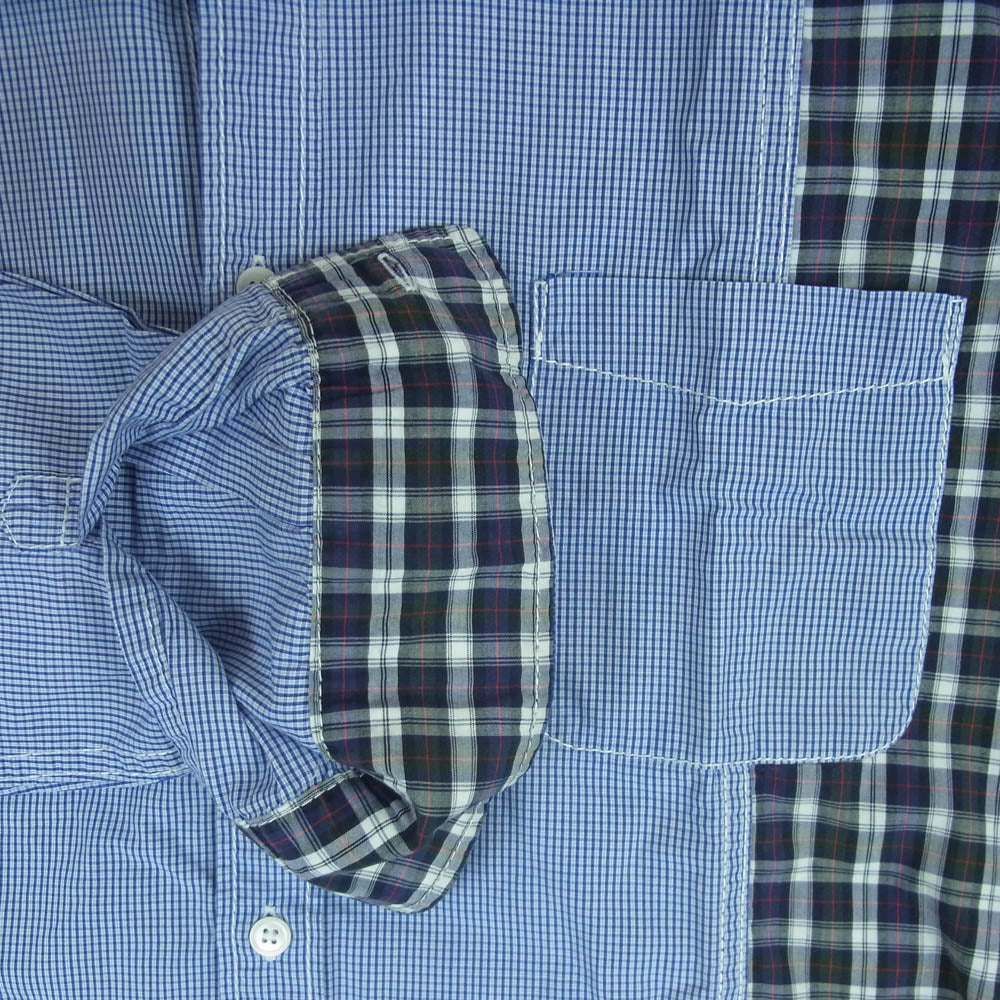 COMME des GARCONS HOMME コムデギャルソンオム チェック柄 切替 ボタンダウン 長袖 シャツ ライトブルー系 ネイビー系 S【中古】