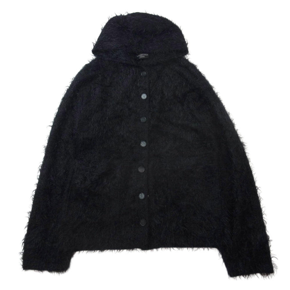 BALENCIAGA バレンシアガ 719001 T1657 Brushed Wool Hooded Cardigan ブラッシュド ウール フード付き カーディガン ブラック系 L【美品】【中古】