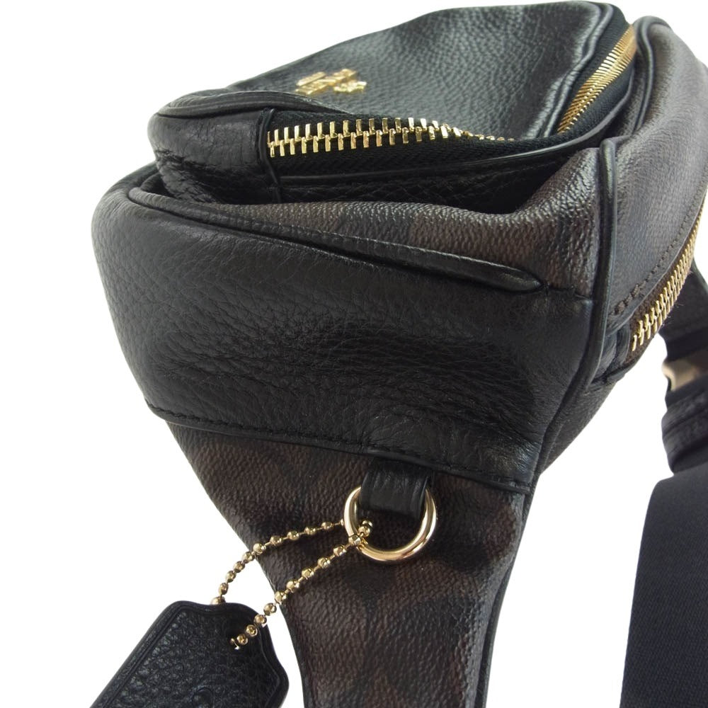 COACH コーチ レザー ウエスト ポーチ ショルダー バッグ シグネチャー柄 ブラック系 ブラウン系【中古】