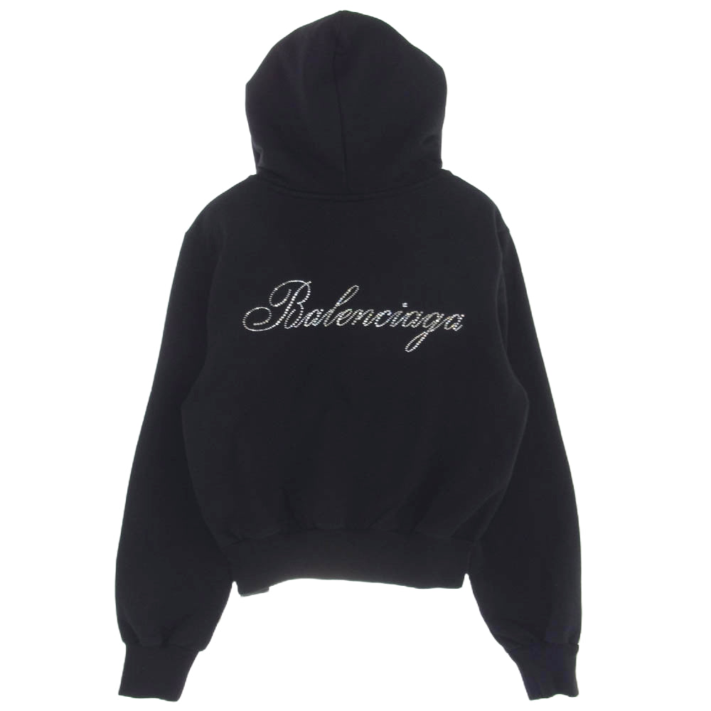 BALENCIAGA バレンシアガ 24SS 767839 TPVP8 バックロゴ ライトストーン コットン ジップアップ パーカー フーディー ブラック系 S【中古】