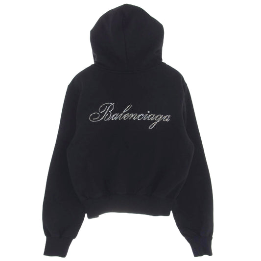 BALENCIAGA バレンシアガ 24SS 767839 TPVP8 バックロゴ ライトストーン コットン ジップアップ パーカー フーディー ブラック系 S【中古】