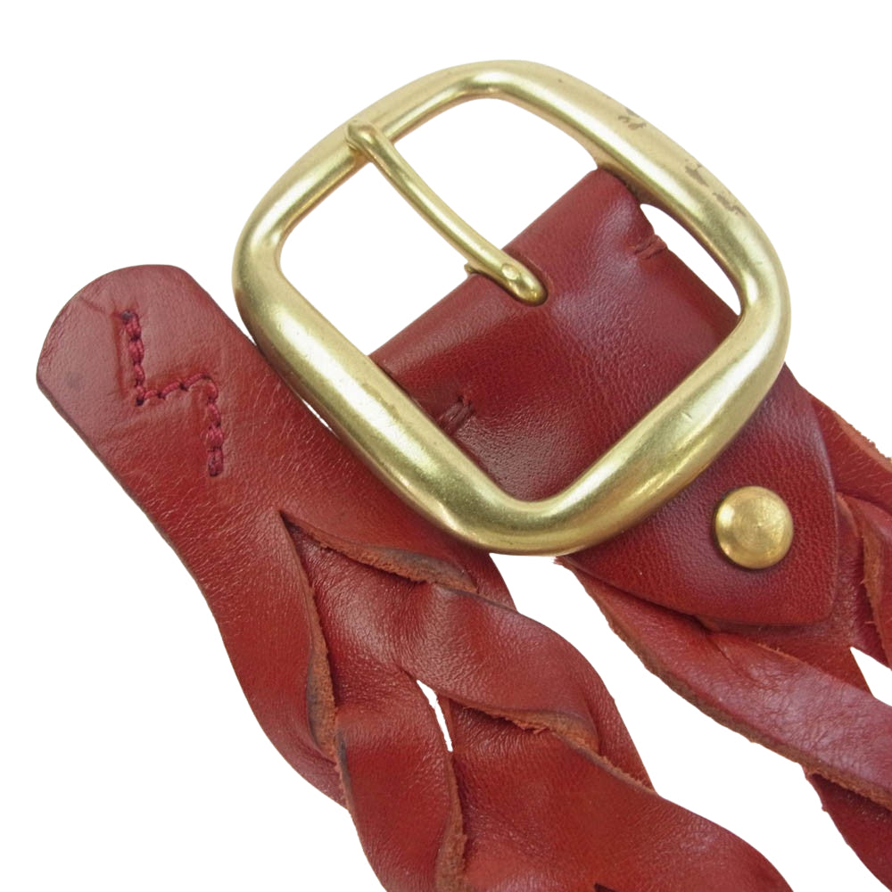 THE FLAT HEAD ザフラットヘッド 編み上げ レザー メッシュ ベルト レッド系【中古】