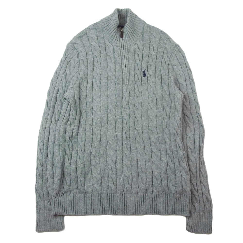 POLO RALPH LAUREN ポロ・ラルフローレン ケーブルニット ハーフジップ セーター グレー系 M【中古】